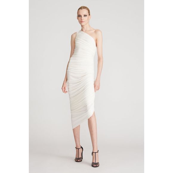 Halston REIA ONE SHOULDER DRESS CHALK